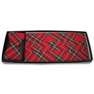 Red Christmas Tartan Plaid Cummerbund and Matching Self Tie Bow Tie